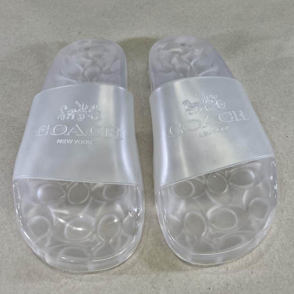 Coach Women's Clear Monogram Open Toe Transparent Slip On Flat Slide Sandals - Picture 8 of 9